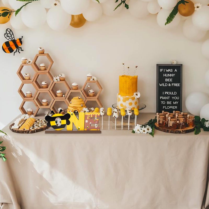 OSNIE Bumble Bee ONE Letter Sign Wooden Table Centerpieces Sweet Bee Party Decor for Baby Boys Girls Summer Honey Theme 1st Birthday Milestone Baby Shower Cake Smash Photo Props for One Year Old - Image 4